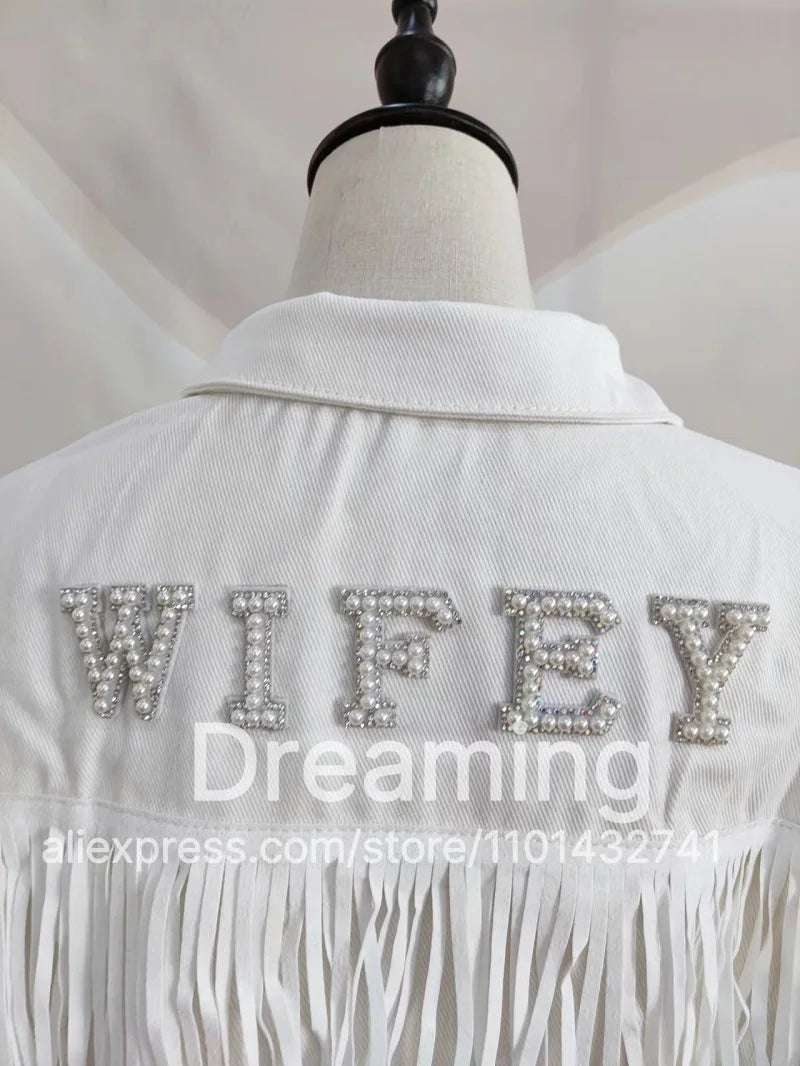 Personalised Pearl Denim Jacket for Bachelorette Party