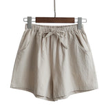 Women Cotton Linen High Waist Shorts