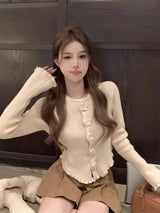 Women Cropped Floral Knit Cardigan