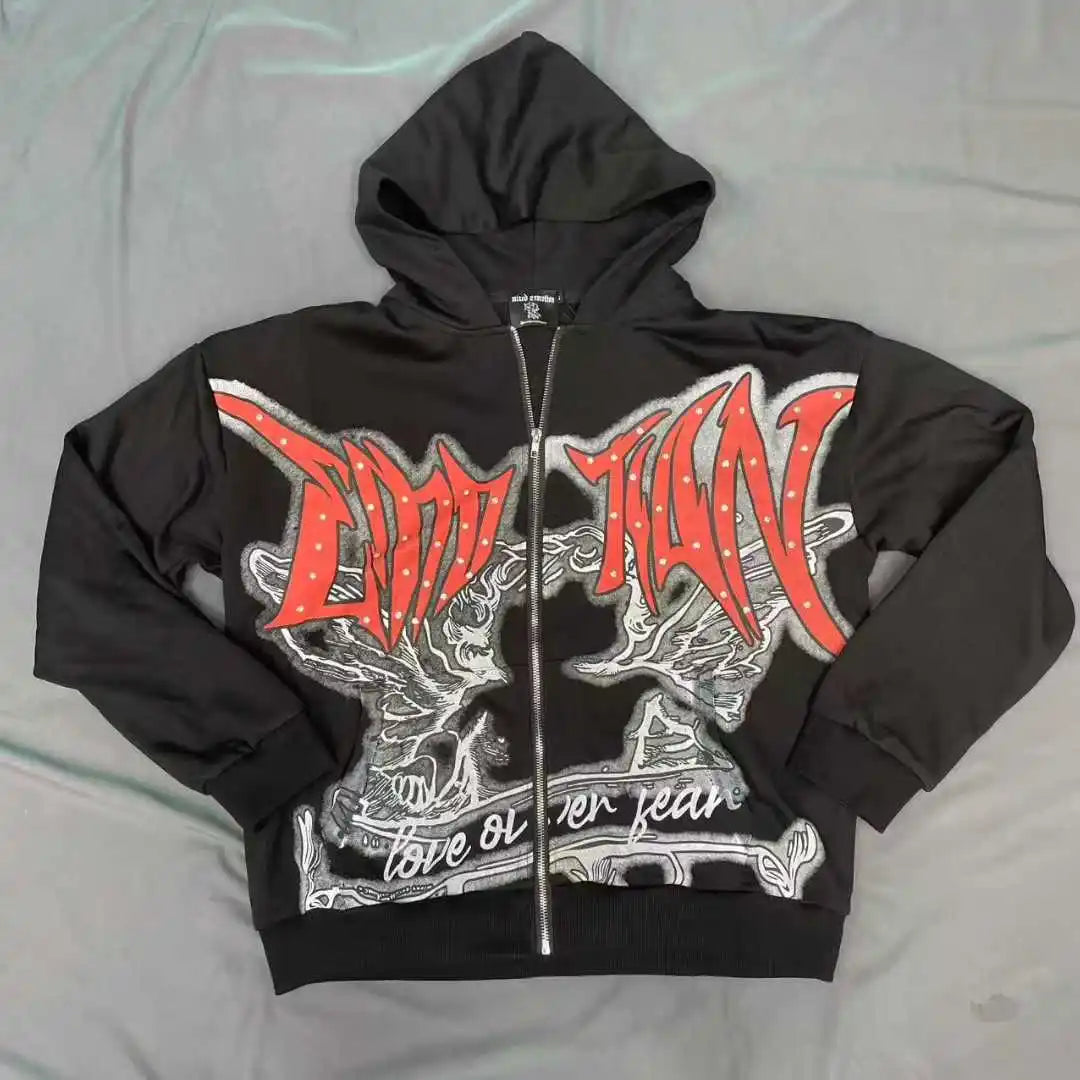 Men Rhinestone Zipper Hoodie