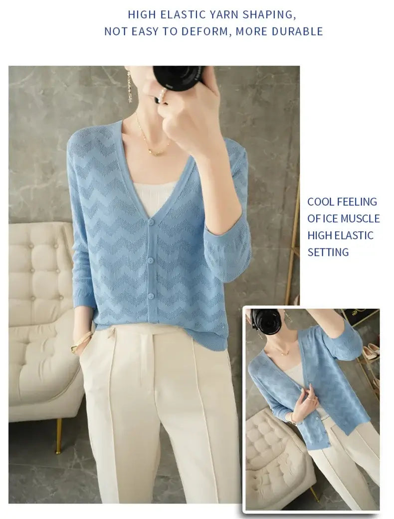 Women Knitted V-Neck Sun Protection Cardigan