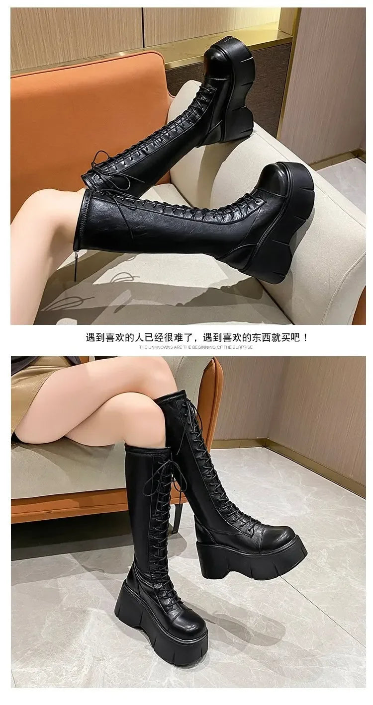 Women Mid Calf Boots Motorcycle Fuzzy Boots