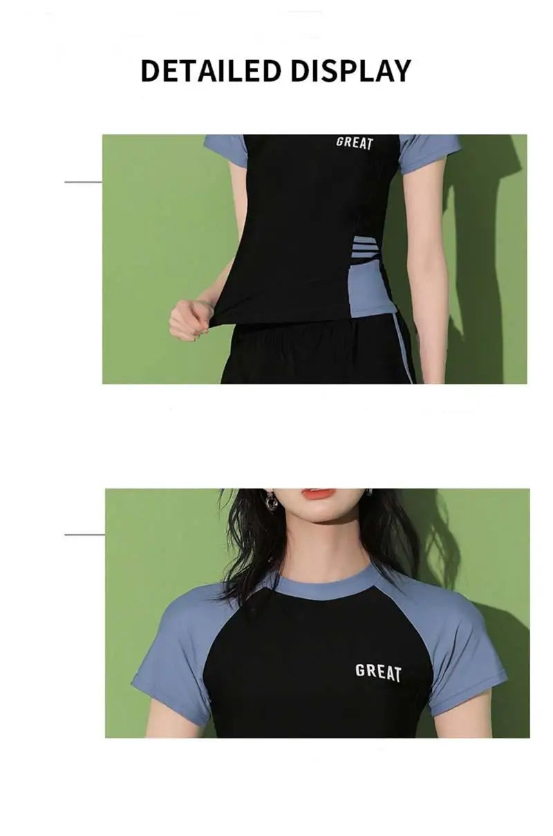Women Patchwork Short Sleeve Swimsuit