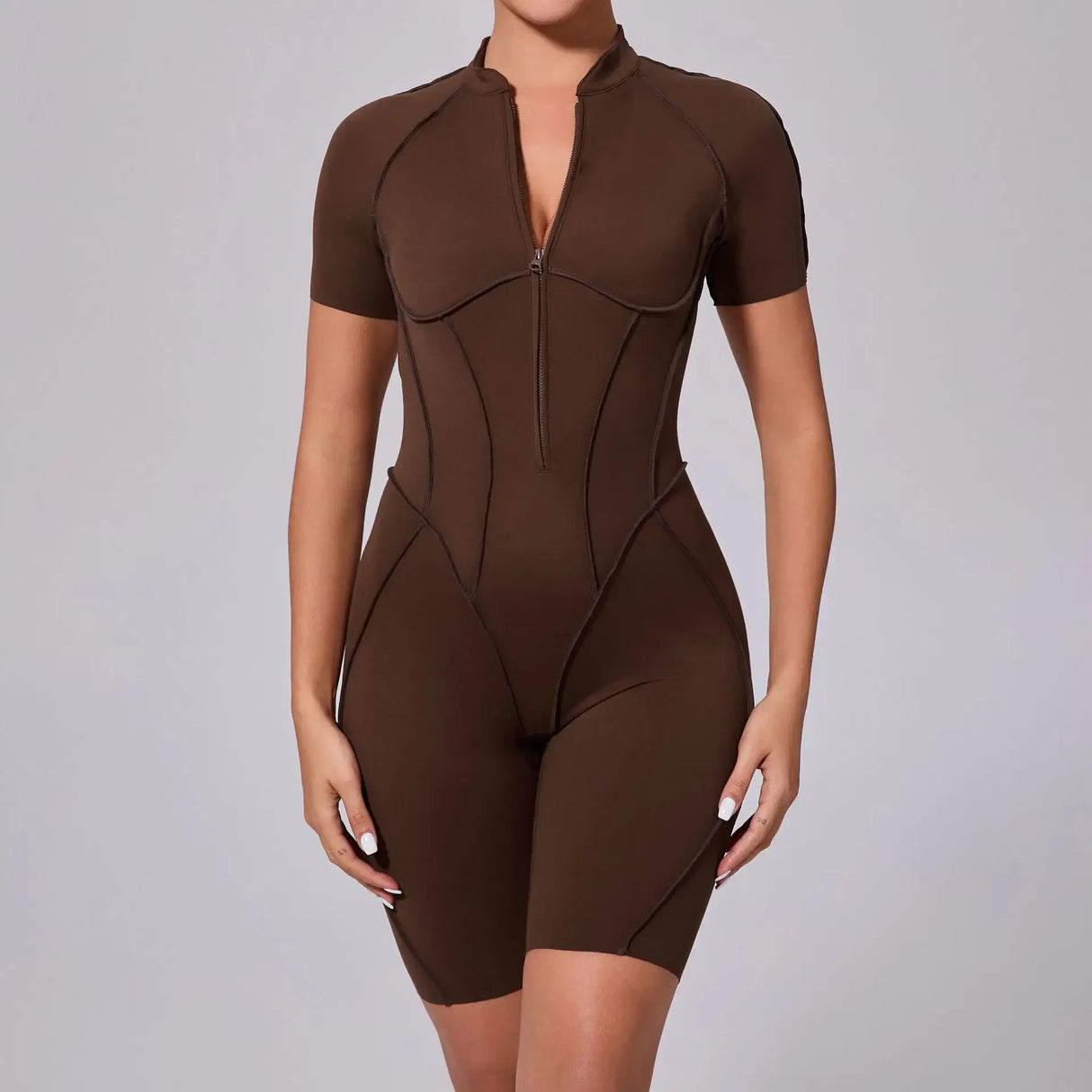 Women Sports Zipper Short Jumpsuit