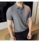 Men Ice Silk Polo Shirt Brown Top