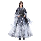 Men’s Martial Arts Hanfu in grey tones, featuring a cross collar design and flowing sleeves for traditional Chinese attire.
