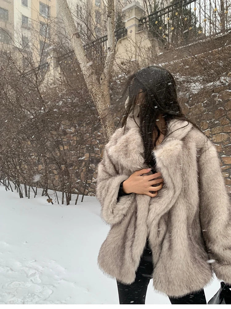 Oversized Faux Fox Fur Winter Coat