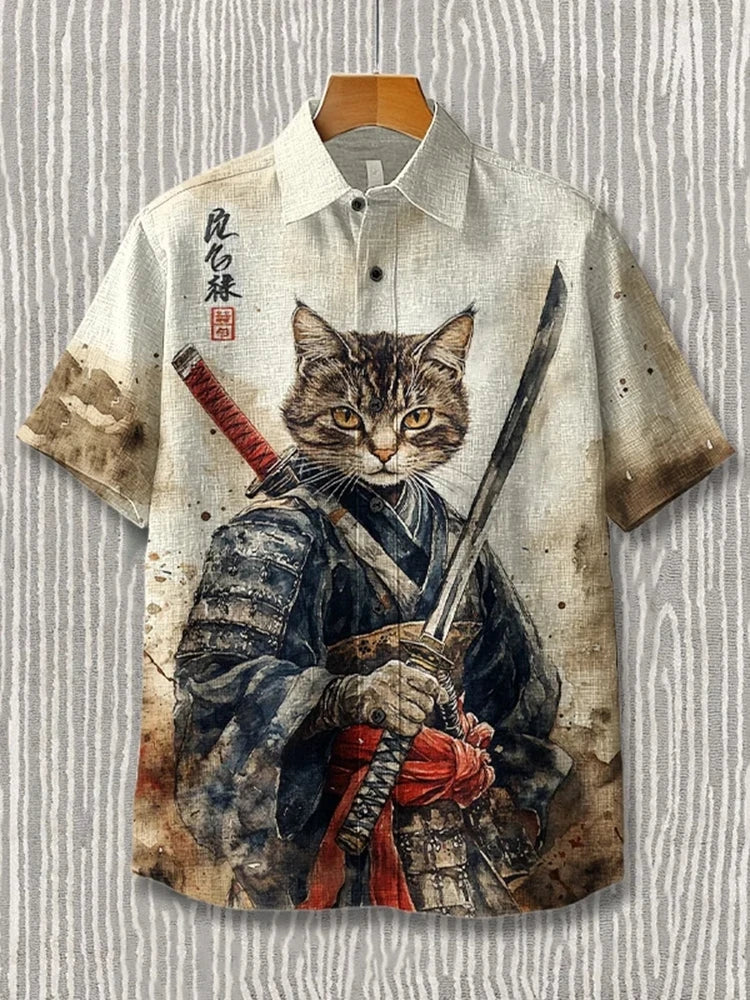 Men’s Funny Cat Lapel Shirt
