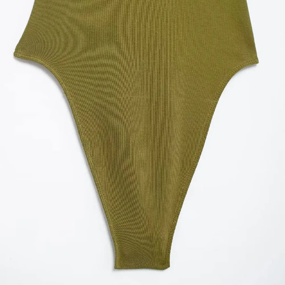 Women Ribbed Snap Button Bodysuit