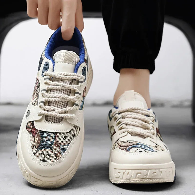 Men Breathable White Skateboard Sneakers