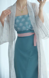 Song Dynasty Hanfu three-piece outfit in blue with floral details and a sheer outer layer, perfect for women.