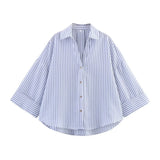 WideLine™ oversized striped shirt in summer white, loose fit, casual blouse for women.