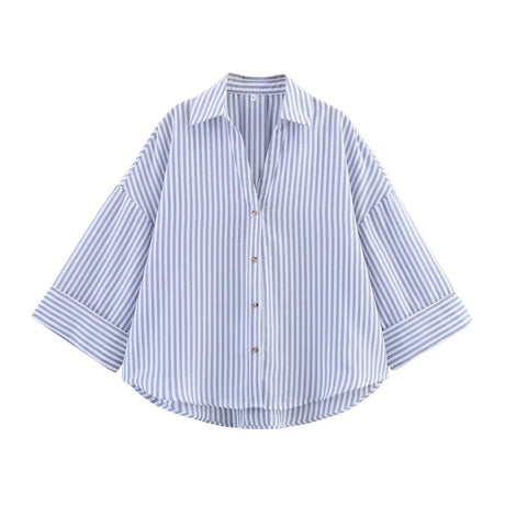 WideLine™ oversized striped shirt in summer white, loose fit, casual blouse for women.