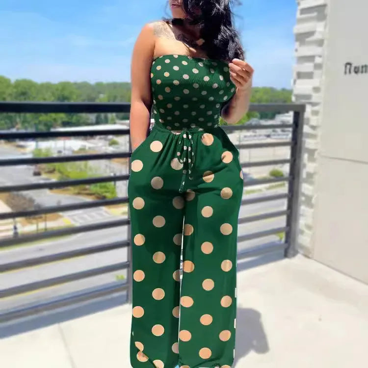 DotBella™ – Polka Dot Off Shoulder Jumpsuit (Playful, Retro & Summer-Ready)