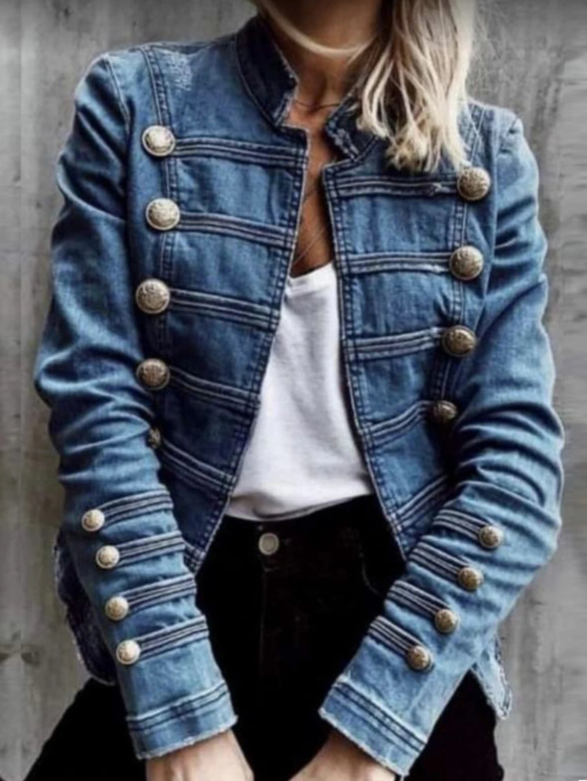 Vintage Slim Fit Double Breasted Denim Jacket