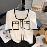 Women Square Neck Knit T-Shirt