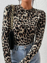 Leopard Print Bodysuit Women – Long Sleeve Top