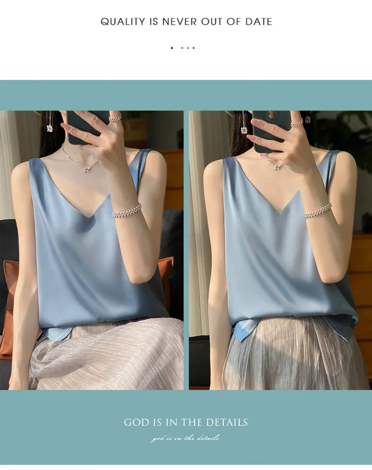 Ice Silk Satin V‑Neck Camisole Crop Top