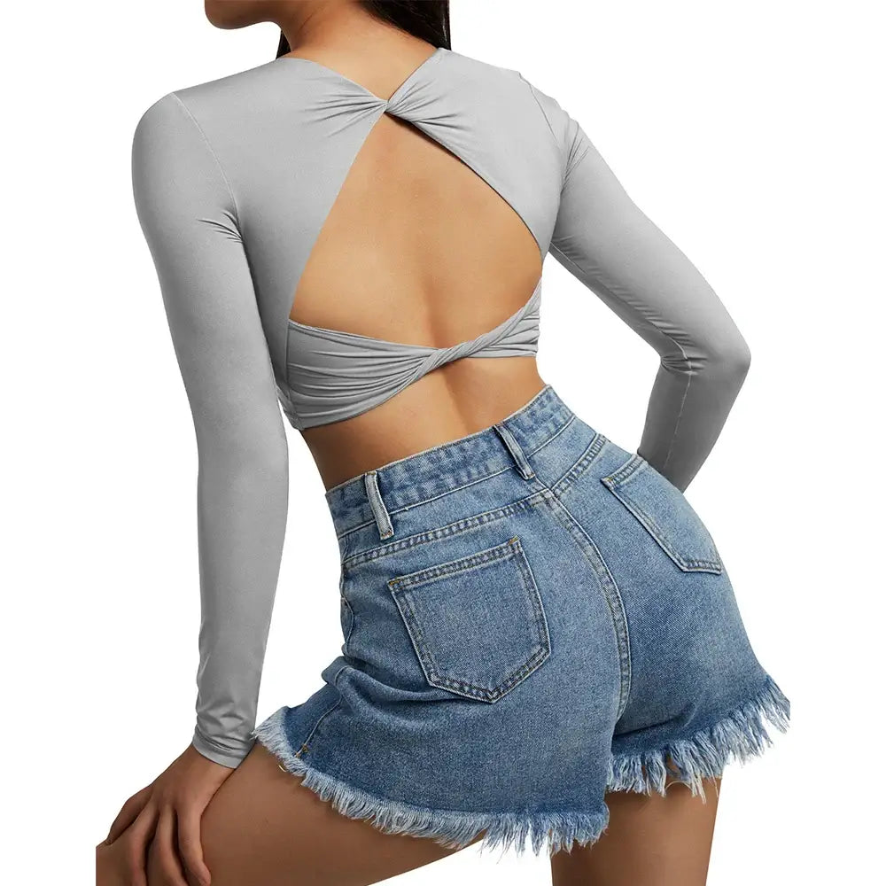 Women Open Back Long Sleeve Yoga Top