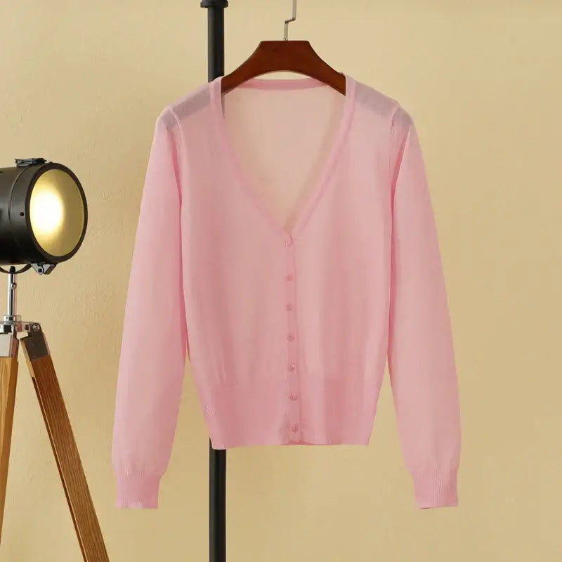 Women Cropped V-Neck Knit Cardigan