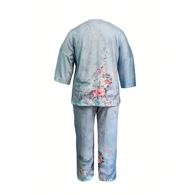 Plus Size Women's Two-Piece Set – Printed Suit