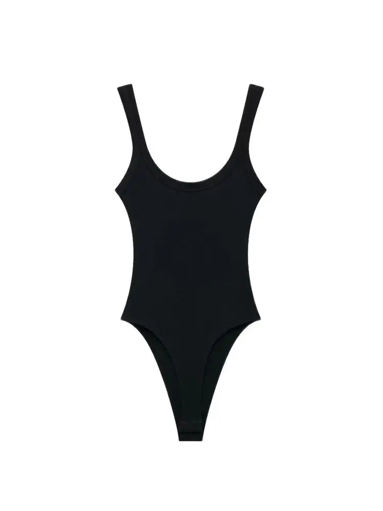 Women Ribbed Snap Button Bodysuit