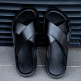 Men Italian PU Leather Slip-On Slippers