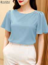 Women Satin Office Short Sleeve Blouse