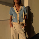 Tossy V-Neck Patchwork Knit Cardigan