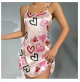 Women Black Floral Nightdress Satin Sleepshirt Casual