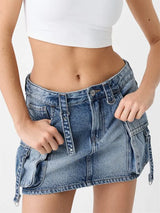 Women Denim Cargo Mini Skirt
