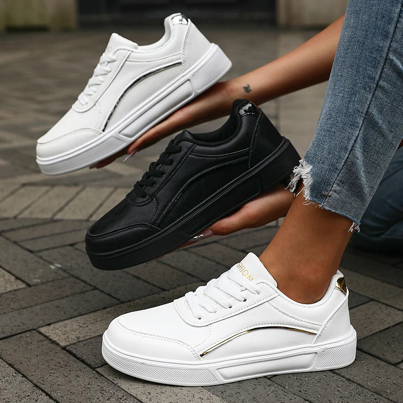Women Sneakers Black Low Top Lace Up Shoes