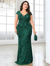 Women Plus Size Mermaid Sequin Formal Prom Dress