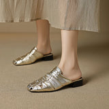 Women Mules Leather Block Heel Sandals