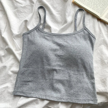 CottoForm™ Padded Cotton Camisole in gray, summer sleeveless design for women, slim fit fabric.