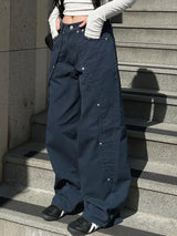 Women Low-Waist Rivet Wide Jeans