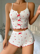 Women Heart Print Silk Pajamas