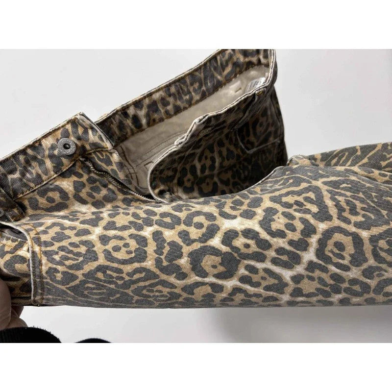 WildFur™ – Leopard Print High Waist Denim Trousers (Statement, Fierce & Urban)