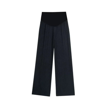 Ice Silk pleated maternity pants in black, perfect for summer, featuring a loose fit and a comfortable wide waistband.