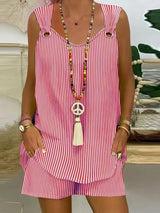 Women Plus Size Summer Striped Suit