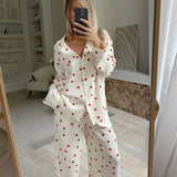Women Cotton Pajama Set with Hearts