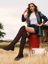 Suede Over Knee Lace-up Boots – Flat Non-Slip 2025