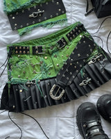 Women Cross Patch Denim Skirt Set