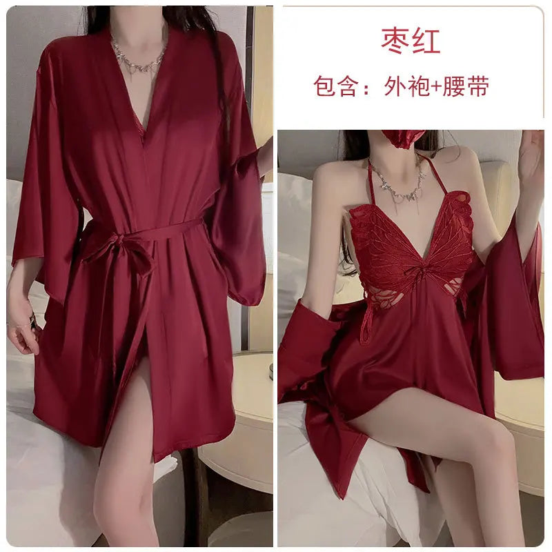 Women Bow Robe Sleep Set