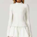 Women's Standing Collar Long Sleeve Yoga Jacket – Summer Training Top