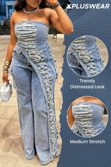 Distressed Denim Pant Set