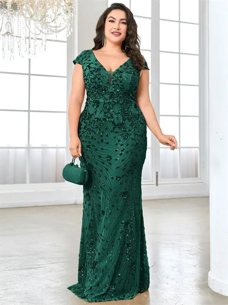 Women Plus Size Mermaid Sequin Formal Prom Dress