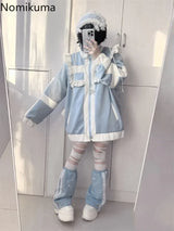 Japanese Patchwork Oversized Women's Coat – Y2K Lolita Ruffle Jacket