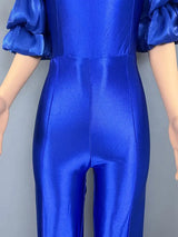 Women Satin Puff Sleeve Party Jumpsuit