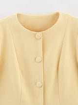 Elegant Yellow O-Neck Blazer Coat